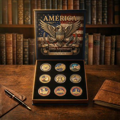 🔥HOT SALE✨9PCS USA 250th Anniversary Commemorative Coin Gift Set