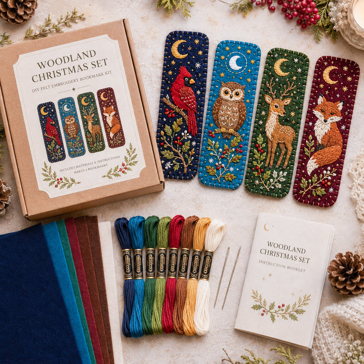 🎄 DIY Felt Embroidery Bookmark Kit(4PCS)