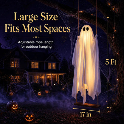 👻 5FT Hanging Ghost Halloween Decoration 🎃 Remote Control String Lights ✨ Spooky Outdoor Yard Decor for Porch, Tree & Garden