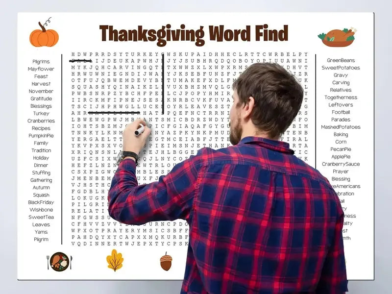 🎉 Jumbo Holiday Word Search Poster – Thanksgiving & Christmas Family Fun Game, 36" × 24"