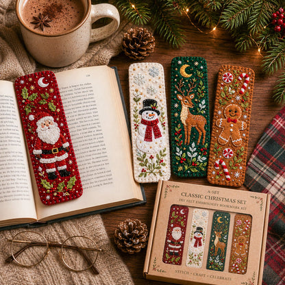 🎄 DIY Felt Embroidery Bookmark Kit(4PCS)