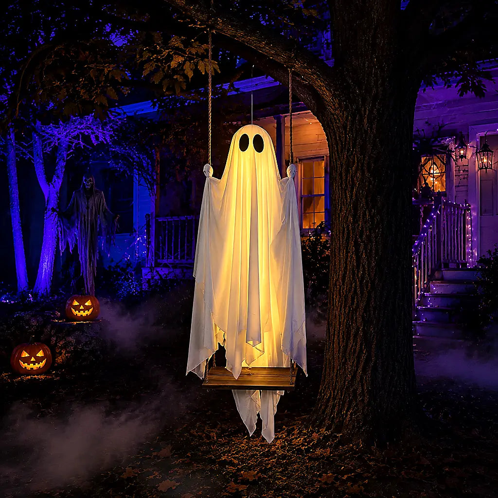 👻 5FT Hanging Ghost Halloween Decoration 🎃 Remote Control String Lights ✨ Spooky Outdoor Yard Decor for Porch, Tree & Garden