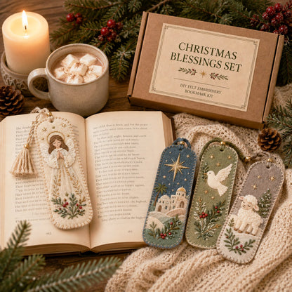 🎄 DIY Felt Embroidery Bookmark Kit(4PCS)