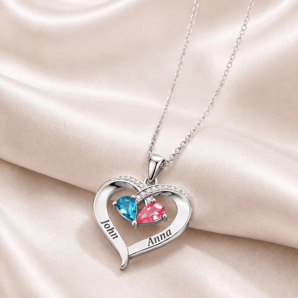 To My Wife - Birthstone Heart Necklace with Customized Box
